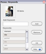 Screenshot of Picasa Keywords editor