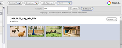 Screenshot of Picasa Search Results